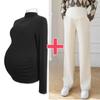 Ropa de moda para mujeres embarazadas primavera otoño invierno conjunto de dos piezas pantalones abdominales ajustables para mujeres embarazadas color sólido terciopelo cálido camisa base traje