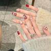 [Danza del León Rojo Yihe] Ropa de Año Nuevo Lindo Dibujo Animado Guofeng Arte de Uñas Blanco Uñas Postizas Acabadas a Mano