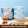 Pote de Vidro para Almoço, Caixa de Armazenamento para Geladeira Resistente a Altas Temperaturas, Conjunto Retangular de Três Peças para Trabalhadores de Escritório Levarem Refeições, Caixa Selada para Conservar Frescor