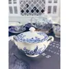 Plato Británico Original de Comercio Exterior Jbs Azul y Blanco de Cerámica con Color Bajo Esmalte Estilo Occidental para Filete, Plato de Cena, Tazón de Postre para Uso Doméstico