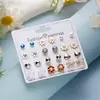 Pendientes de Combinación de Perlas Redondas de Imitación de Flor y Diamante, Varios Meses, Set de Pendientes, Europeos y Americanos de Venta Caliente Transfronteriza, 12 Pares