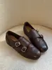 Mocasines Retro de Cuero Genuino Estilo Británico Súper Suaves para Mujer Hebilla de Cuero Planos Versátiles Brogue Zapatos Pequeños de Cuero
