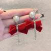 2024 Nuevos Aretes de Lazo Rojo Vino de Alto Sentido Vintage Rojo Chino Terciopelo Festivo Aretes de Año Nuevo Mujeres
