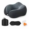Almohada en forma de U con patrón de gofres, almohada de soporte para el cuello en forma de U de espuma viscoelástica, almohada de cuello para viajes, almohada para siestas en la oficina, almohada plegable para avión