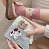 Calcetines Dulces y Versátiles para Mujer de Primavera y Verano, Calcetines Ligeramente Caídos Lindos, Calcetines de Color Sólido, Calcetines de Animales Cálidos de Felpa de Media Pantorrilla, Dibujos Animados