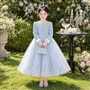 Vestido de Princesa Elsa Congelante Outono e Inverno para Meninas, Xale de Renda com Lantejoulas para Crianças, Saia de Aniversário