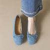 Weiwei Girl 313-22 Zapatos Planos Franceses para Mujer con Lazo, Boca Baja de Ballet, Gamuza Suave, Zapatos Tipo Frijol para Mujer