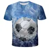 2026 Nueva Camiseta de Manga Corta con Estampado 3D de Patrón de Fútbol Iridiscente Suelta para Hombres y Niños Nueva Moda Camiseta Corta