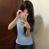 Playera de Manga Corta para Mujer Verano Top Hombro Derecho 2025 Nuevo Algodón Mujer Versátil Color Puro Look Adelgazante Top de Manga Corta