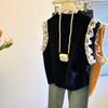 Chaleco de Punto sin Mangas con Encaje Vintage para Mujer Otoño e Invierno Cuello Redondo Estilo Holgado Perezoso Suéter Top Estilo Occidental