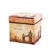 Nuevo Taburete de Almacenamiento Vintage Estampado Recubierto de Película Caja de Almacenamiento Taburete de Almacenamiento Plegable Multifuncional con Tapa Taburete para Cambiarse los Zapatos