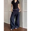 Calça cargo retrô de personalidade coreana com cordão na cintura reversível para mulheres, calça casual de perna reta com design único