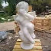 Escultura de Piedra de Ángel Pequeño de Mármol Blanco, Decoración Exterior de Jardín, Tallado a Mano de Quyang, Admite Personalización