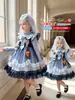 Vestido Lolita para meninas, nova coleção de outono, roupa de outono estilosa para meninas pequenas, vestido de princesa, suéter, vestido de manga comprida, conjunto de duas peças