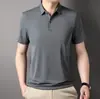 Camiseta Polo de Manga Corta de Seda Helada Suelta para Papá Joven y de Mediana Edad para Hombre, Drapeada, Sin Costuras, de Manga Corta, Verano, Delgada, con Solapa
