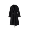 Temporada de Refrescamiento de Moda InvernalAbrigo de Lana para Mujer 26 Nuevo Estilo de Invierno Negro Cuello de Solapa Silueta Larga Ajustada Abrigo