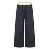 Pantalones de chándal casuales a cuadros pequeños azul marino retro, cintura elástica blanco hueso, doble cordón, holgados, sueltos, adelgazantes, pierna ancha, largos, para hombre y mujer
