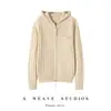 Cardigan suéter de tricô com capuz e zíper, casual, de malha trançada solta, 100% caxemira pura, para outono e inverno, feminino