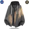 Chaqueta de cuero con capucha de dos piezas de alta calidad de la marca NASA para hombre, moda de otoño, abrigo de lujo ligero moderno
