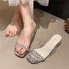 Sandalias de Verano para Mujer Estilo Francés para Uso Exterior, Moda Trendy Estilo Ins de Tira Única con Pedrería, Pantuflas Versátiles Nicho de Punta Abierta