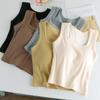 Otoño e invierno Nuevo camisola de punto de algodón cepillado con cuello cuadrado y almohadilla en el pecho para uso exterior, top sexy para llevar debajo