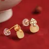 Aretes de Plata de Ley con Ónice Rojo del Sur y Jade Hetian Forma de Calabaza para Mujer Diseño de Nicho Vintage Sentimiento de Cumpleaños Año Aretes Rojos Aretes