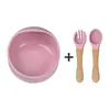 Nuevo Set de Alimentación de Tres Piezas para Bebés, Ventosa de Silicona, Complemento Alimenticio, Plato de Caracol, Mango de Madera, Cuchara y Tenedor, Juego de Vajilla Fácil de Limpiar