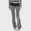 Ropa para Mujer INS Transfronteriza Otoño Invierno Retro Sublenguaje Sudadera con Capucha a Rayas Sudadera Corta Cintura Baja Pantalones de Chándal Ligeramente Acampanados Conjunto