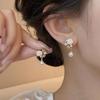 Aretes de camelia blanca perla de plata esterlina sin perforaciones nuevos de alta gama flores retro temperamento francés aretes de clip