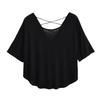Top de Algodón Slub de Hombro Caído Holgado con Bajo Curvo de Manga Corta Estilo Europeo y Americano Verano Casual Color Sólido Semitransparente Camiseta Cruzada