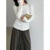 Camiseta de Manga Larga Estilo Coreano con Estampado de Letras de Lana de Oveja Luxi para Mujer, Otoño Sencilla Versátil para el Trabajo, Adelgazante, Camiseta Básica 21105