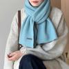 Bufanda de Punto de Mezcla de Lana de Alta Calidad Color Azul Bebé para Mujer Estilo Coreano Cálida de Invierno Resistente al Viento de Moda Versátil