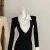 Vestido de Punto para Mujer New York Art College, Falda Interior, Falso Dos Piezas, Falda con Cuello de Camisa Empalmado, Falda Plisada