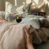 Conjunto de Roupa de Cama de Algodão Classe A Quatro Peças Xadrez Simples Algodão Puro Lençol Macio Capa de Edredom Três Peças para Dormitório
