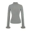 Camiseta Térmica de Forro Polar con Cuello Medio Alto y Puño de Piel Desmontable, Nueva Versátil de Manga Larga Ajustada para Mujer Otoño e Invierno