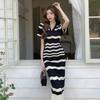 Vestido de Punto Rayado Estilo Coreano para Mujer en Verano, Falda Ajustada de Cintura Alta, Falda Larga Nicho Elegante Única