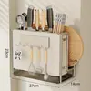 Suporte para facas e prateleira de armazenamento, porta-utensílios de cozinha multifuncional, tábua de corte integrada, suporte magnético para facas, suporte para tábua de corte de bancada para facas de cozinha