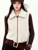 Chaleco con Cuello de Piel Estilo Retro Americano 2738 para Mujer, Chaqueta Corta sin Mangas con Cremallera Estilo Motociclista