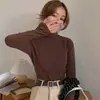 Camiseta básica de cuello alto de terciopelo doble cara para mujer, nuevo estilo otoño e invierno, cuello alto, gruesa, ajustada, top cálido