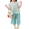 Conjunto de Vestido de Verão para Meninas 2024 Novo Calça Anti-mosquitos de Manga Curta Floral Infantil Conjunto Fashion de Duas Peças Estilo Western para Bebês