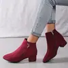 Comercio Exterior Talla Grande Botas de Mujer Escarchadas Tacón Grueso Botines Botas Individuales de Otoño e Invierno para Mujer Color Puro Punta Afilada Botas de Mujer al por Mayor