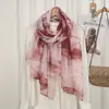 Comercio exterior transfronterizo estampado en caliente flor Lingxiao estampado de flores de ginkgo bufanda de seda hilo de seda bufanda larga para mujer