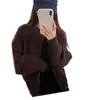 Cardigan Tricô Chic Coreano Feminino Outono Inverno Solto Emagrecedor Retro Zíper Duplo Moda Manga Longa