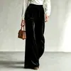 2026 Novos Calças Femininas de Veludo Outono/Inverno Europeias e Americanas Transfronteiriças Cor Sólida Wide-Leg com Cordão e Bolsos Duplos, Cintura Alta Longas