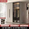 Armario para Uso Doméstico, Gabinete de Dormitorio, Gabinete de Almacenamiento para Apartamentos Pequeños, Gabinete de Almacenamiento Combinable con Puerta de Cristal, Armario Grande Simple de Madera Maciza