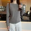 Camiseta de manga larga para mujer con mangas a la altura del hombro, estilo simple, práctica, adelgazante, cuello redondo, otoño, elástica, holgada, versátil, prenda interior casual