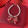  Collar Festivo de Año Nuevo para Mascotas, Flor Roja de Felpa con Perlas, Joyería de Lazo para Perro Gato, Collar