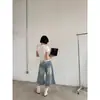 Shorts de mezclilla desgastados, lavados y rotos de estilo americano de alta calle para mujer, talla grande, diseño vintage holgado, pantalones cropped de pierna ancha