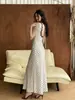 Vestido de Bolinhas de Design de Nicho Estilo Puramente Francês para Mulheres, Novo Vestido Longo Bodycon Sem Mangas com Acabamento em Renda de Verão