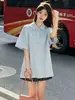 Camisa polo blanca de algodón puro, camiseta de manga corta para mujer, cuello camisero, estilo universitario, top casual japonés versátil ins de verano 2026